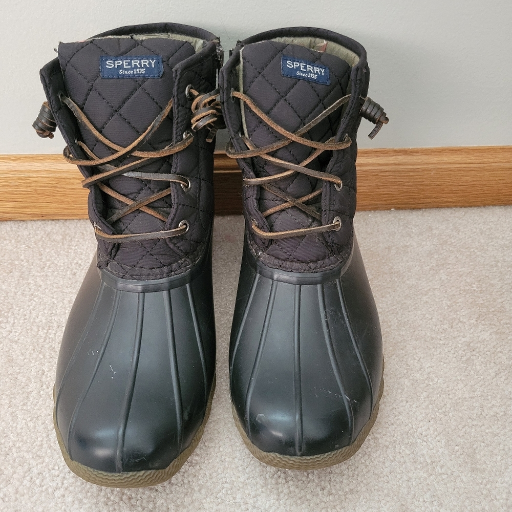 Sperry Quilted Duck Boots Women's Size 10 Black STS94063 Waterproof Bottoms